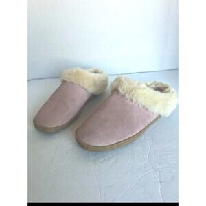 My Slippers Women's Slip-On Pink and Cream Suede Comfort Slippers Size 7